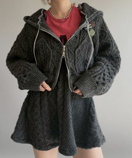 【RE;CIRCLE】 RE Aran Knit Double Zip-up Parka / Charcoal / 251030-006