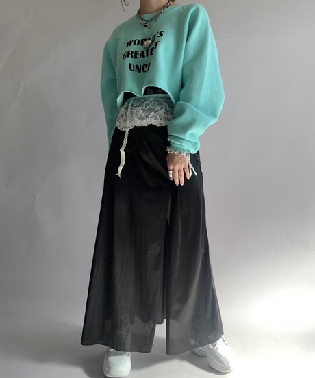 【USED】 Made in USA 80~90's Fruit of the Loom Flocky Print Cut Off Sweat Top/241124-034