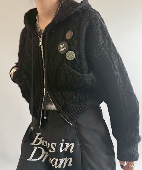 【RE;CIRCLE】 RE Aran Knit Double Zip-up Parka / Black / 251030-005