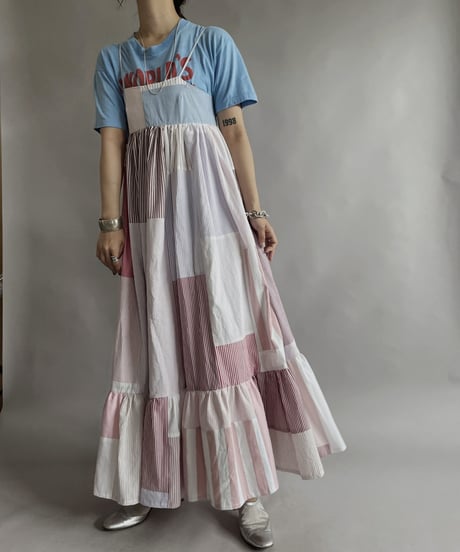 【RE;CIRCLE】 RE Patchwork Strip Shirt One-Piece / 230608-012