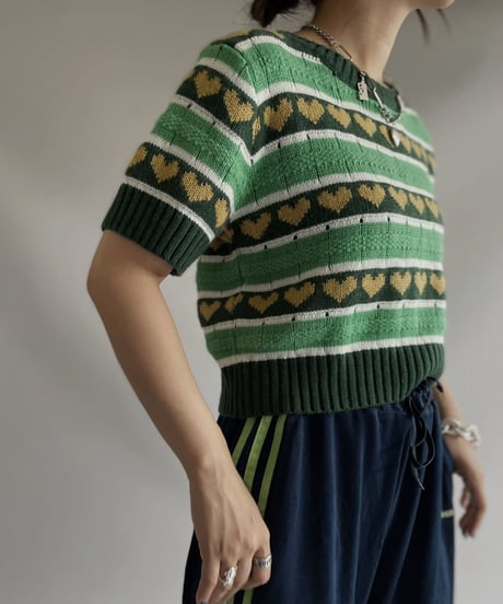 【USED】 S/S Heart Patterned Knit top / 230916-034