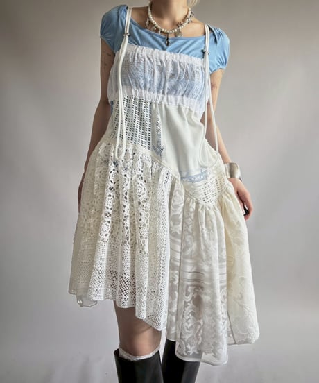 【RE;CIRCLE】RE Crochet Lace Patch work Camisole One-Piece Middle/250731-005