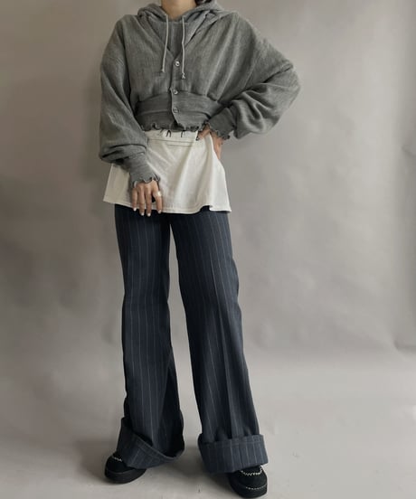 【RE;CIRCLE】 RE Acrylic Knit Cardigan + Hoodie Gray / 230220-008