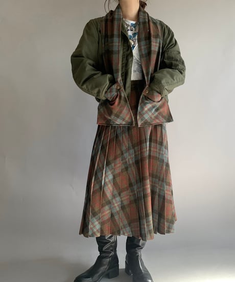 【USED】 Check Patterned Wool Long Skirt / 241124-008