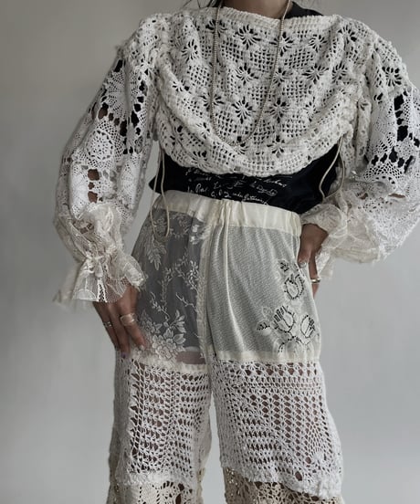 【RE;CIRCLE】 RE Crochet Lace Drawcord Top / 220526-039