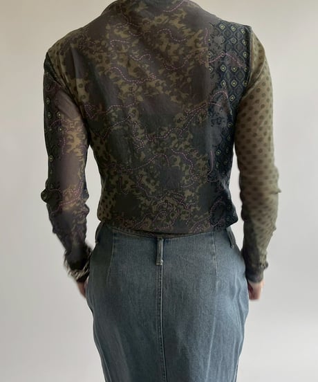 【USED】 Design Shirring Sheer Top  / 250526-006