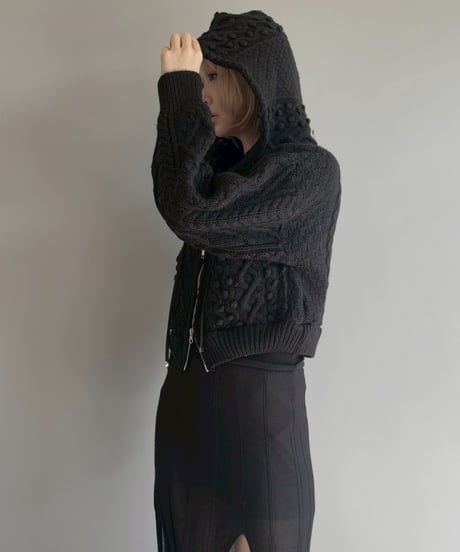 【RE;CIRCLE】 RE Aran Knit Double Zip-up Parka / Black / 251030-005