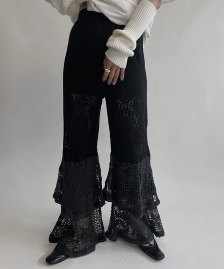 【RE;CIRCLE】 RE Crochet Tiered Pants Black / 220818-011