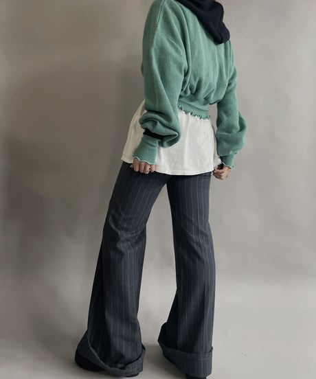 【RE;CIRCLE】 RE Acrylic Knit Cardigan + Hoodie Green × Navy / 230220-009