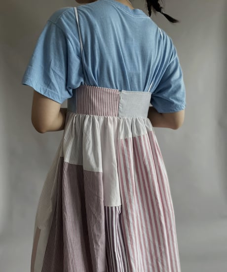 【RE;CIRCLE】 RE Patchwork Strip Shirt One-Piece / 230608-012