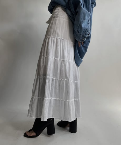 【USED】 White Cotton Long Skirt / 220423-018