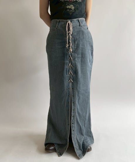 【USED】 Lace Up Denim Long Skirt  / 250526-012