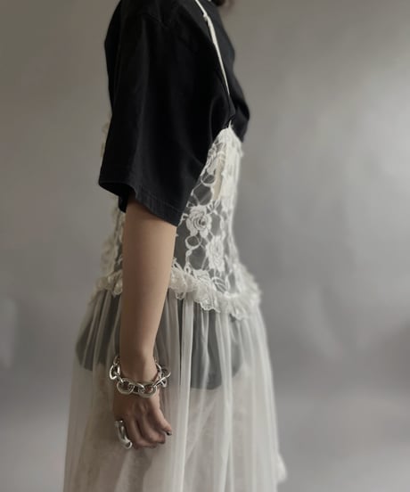 【USED 】Lace Patterned Sheer Camisole Long One-Piece /240505-016