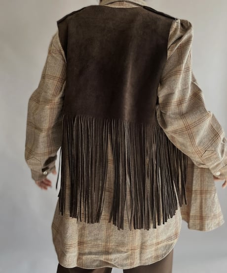 【USED】 Leather Fringe Vest Brown / 230121-016