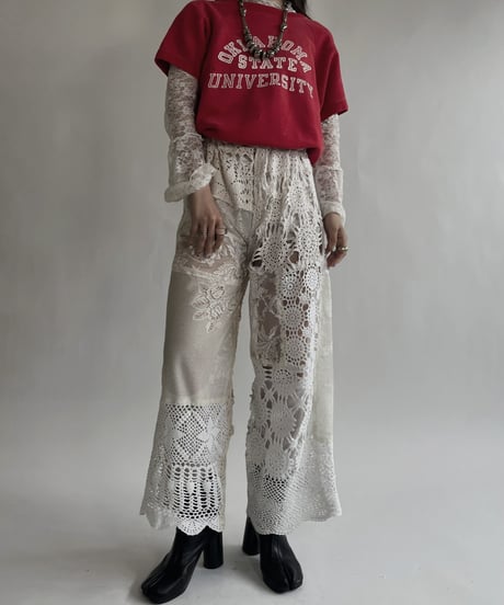 【RE;CIRCLE】 RE Crochet Lace Patchwork Pants / 220526-018