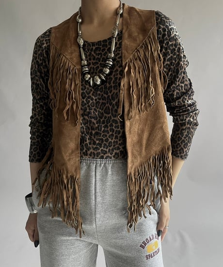 【USED】 Suede Fringe Vest /241214-001