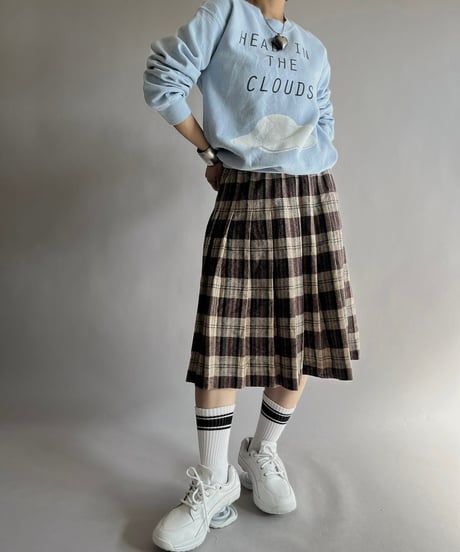【USED】 Check Patterned Pleats Wool Skirt / 241019-033