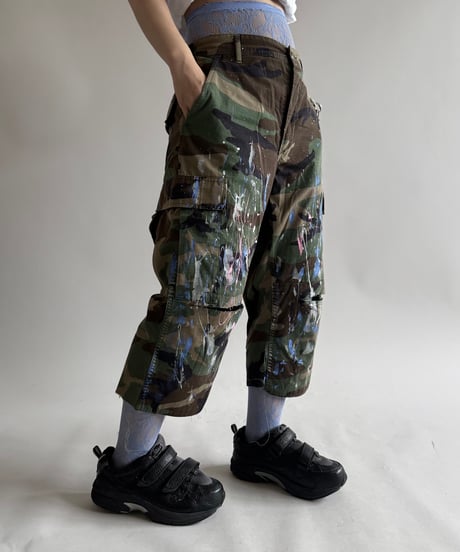 【USED】 Military Camouflage Painted Cut off Shorts  / 250614-014