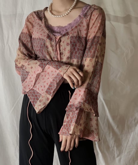 【USDE】 Paisley Patterned See-through Top/210324-40