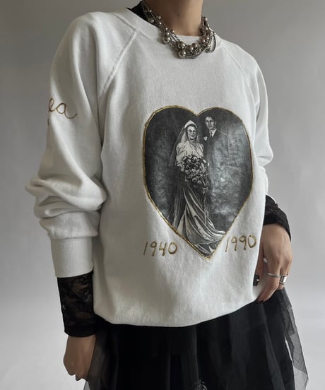 【USED】 Made in USA 90's Wedding Print L/S Raglan Sweat Top /240928-019