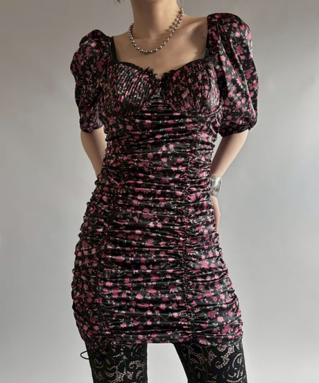 【USED】 Flower pattern drawstring mini One-Piece  /250920-037