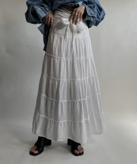 【USED】 White Cotton Long Skirt / 220423-018