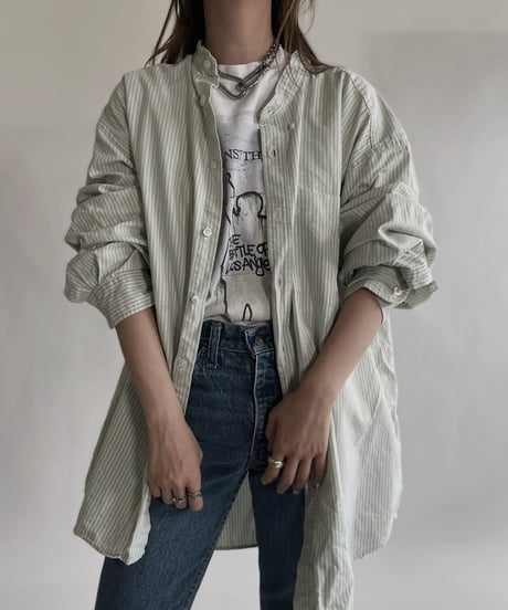 【RE;CIRCLE】 RE Collarless Striped Shirt / 220609-013