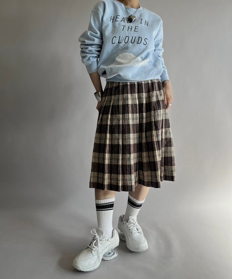 【USED】 Check Patterned Pleats Wool Skirt / 241019-033