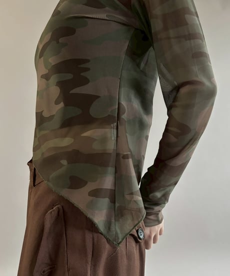 【USED】 Camouflage Pattern Design Sheer Top / 260221-002