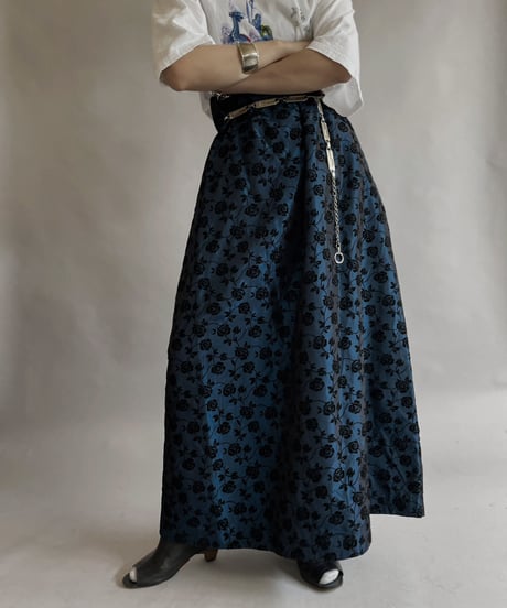 【USED】 Flower Pattern Poly Long Skirt / 230520-028