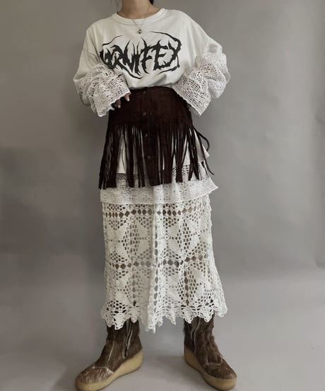 【USED】 Suede Leather Skirt Brown / 230304-011