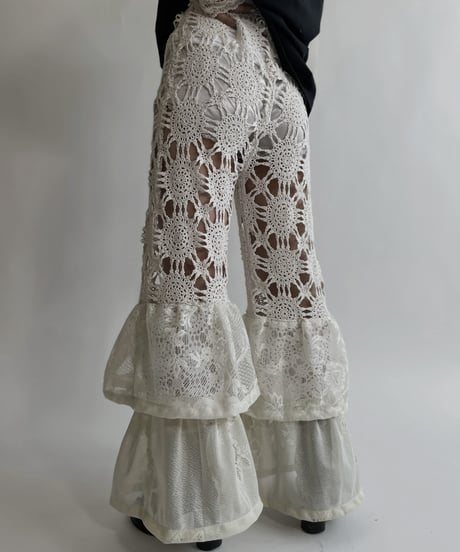 【RE;CIRCLE】 RE Crochet Lace Tiered Pants / 220427-044