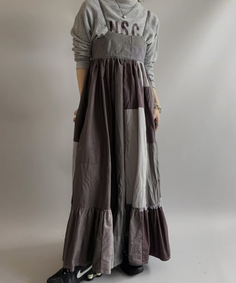 【RE;CIRCLE】 RE Patchwork Strip Shirt One-Piece Dyed GRY / 230824-014