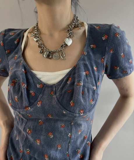 【USED】 S/S Flower Pattern Velour Leotard Top / 260307-012