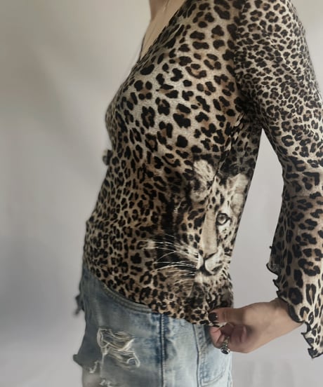 【USED】L/S Leopard Patterned Power Net Top/ 231021-004