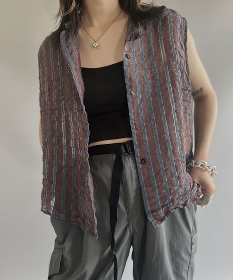【USED】 Stripe Pattern N/S Vest / 230708-030