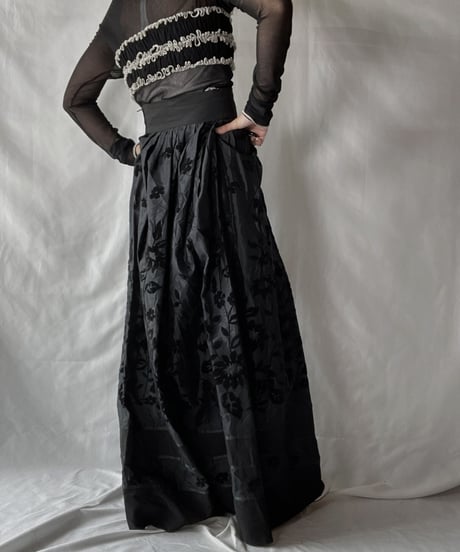 【USED】 Flower Patterned Poly Long Skirt/210921-032