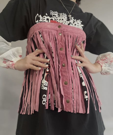 【USED】 Suede Leather Skirt Pink / 230304-001