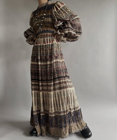 【RE;CIRCLE】 RE Indian Cotton Balloon Sleeved One-piece / 220901-005