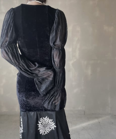 【USED】  See-through Sleeve Velor Top/220220-008