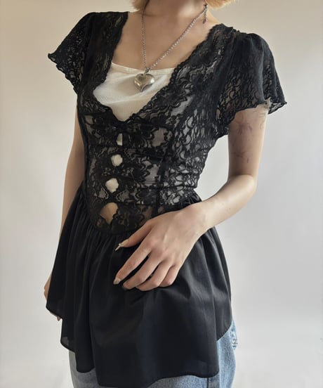 【USED】 Lace pattern design tops /250816-012