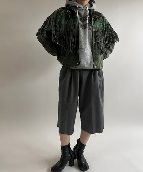 【USED】 Flower Embroidery Suede Fringe Jacket /250301-007