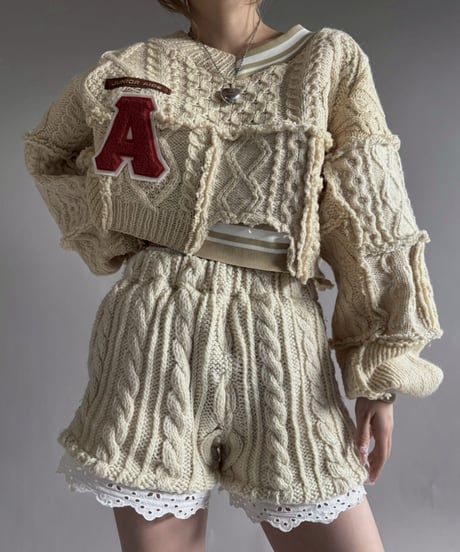 【RE;CIRCLE】 RE Aran Knit Wappen Patchwork Pullover Top / 251218-001