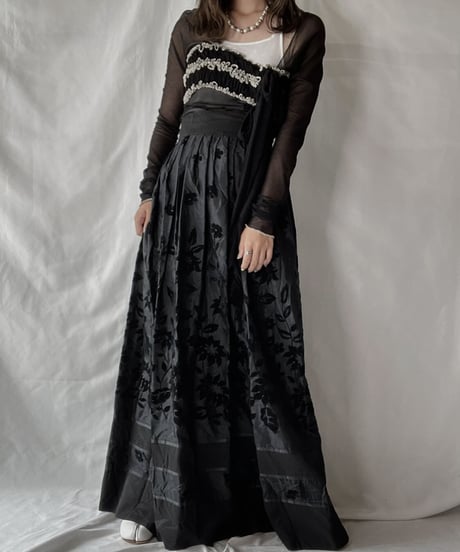 【USED】 Flower Patterned Poly Long Skirt/210921-032