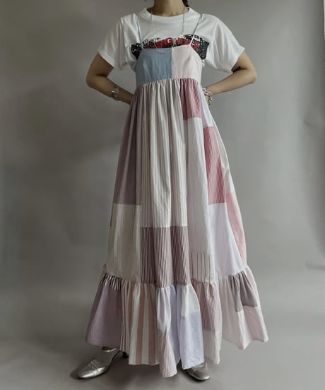 【RE;CIRCLE】 RE Patchwork Strip Shirt One-Piece / 230608-014