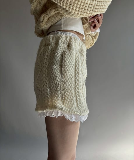 【RE;CIRCLE】 RE Aran Knit Layered Shorts / Ivory / 251106-002