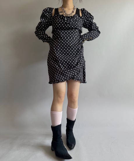 【USED】 SOFIA Dot Pattern Puff Sleeve Mini One-Piece / 260404-025