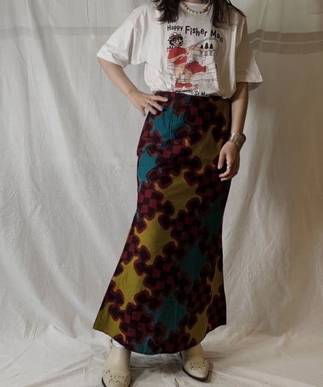 【USED】 African Batik Long Skirt/ 210604-045
