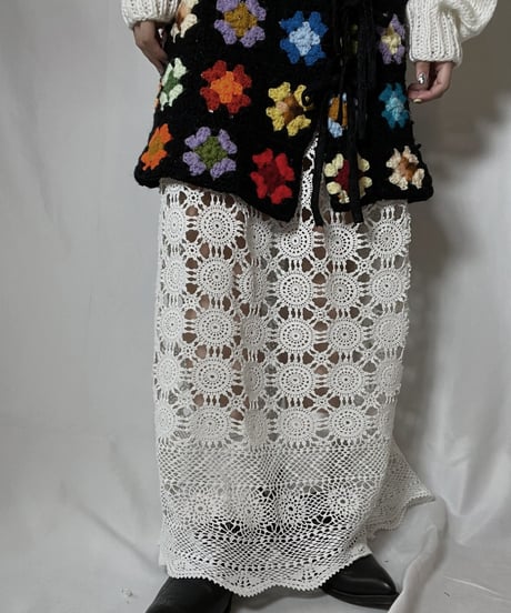 【RE;CIRCLE】 RE Granny Knit×Lace Long Skirt①/210917-005