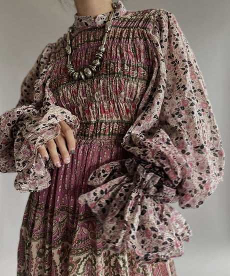 【RE;CIRCLE】 RE Indian Cotton Balloon Sleeved One-piece / 220901-006